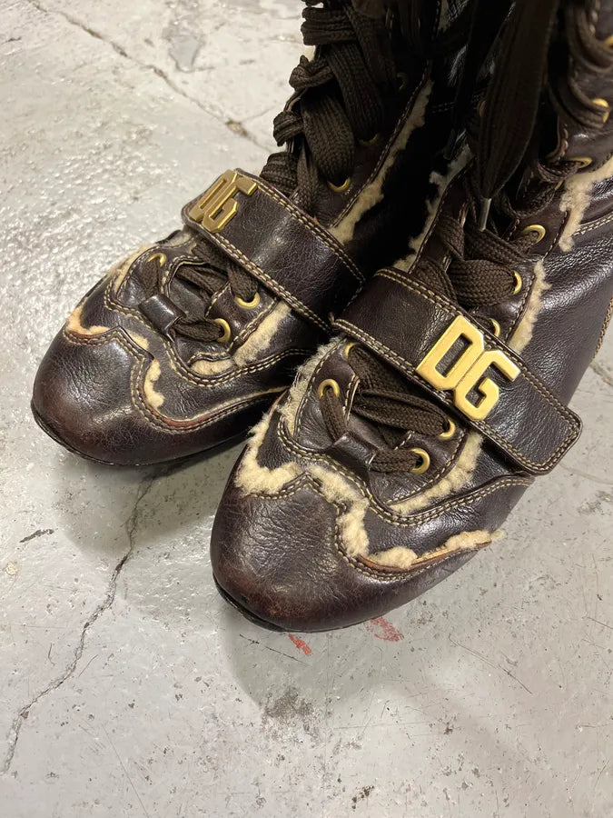 2000s Dolce & Gabbana Brown Fur Ankle Leather Boxing Boots CVsCzxY 3