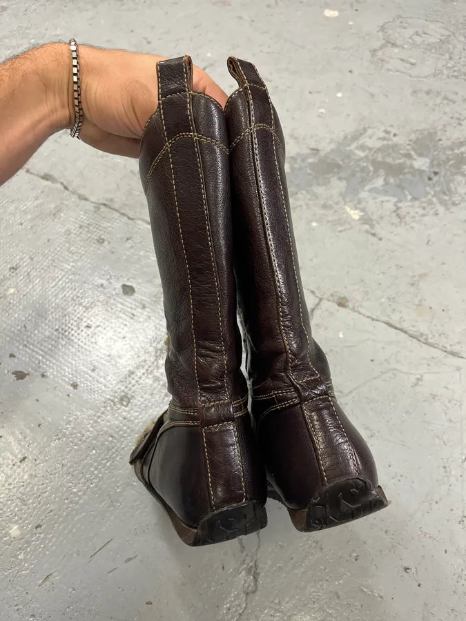 2000s Dolce & Gabbana Brown Fur Ankle Leather Boxing Boots CVsCzxY 5