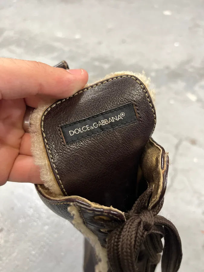 2000s Dolce & Gabbana Brown Fur Ankle Leather Boxing Boots CVsCzxY 7