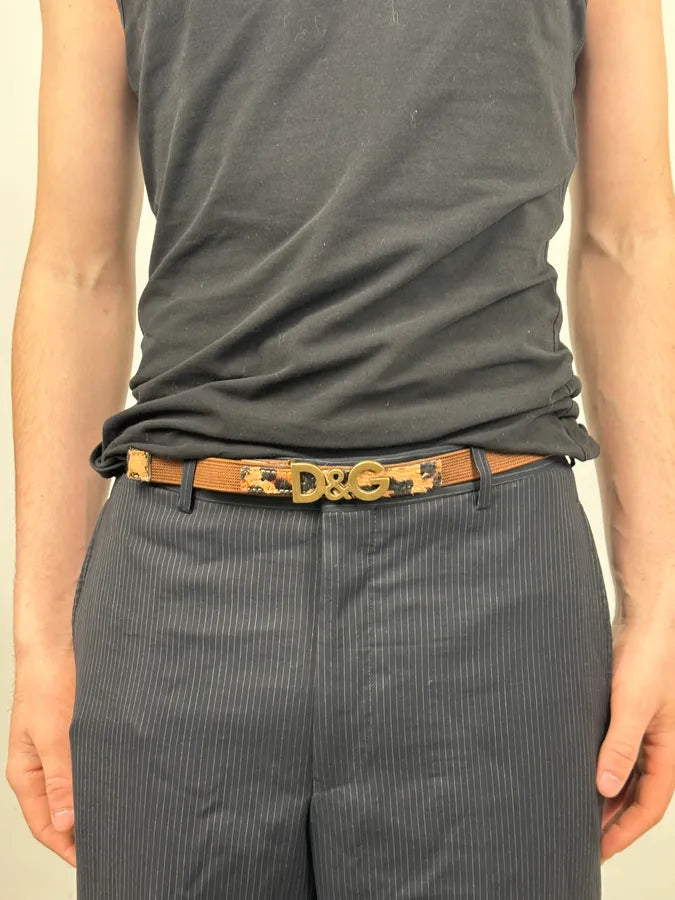 2000s Dolce & Gabbana Brown Fur Effect Leopard Leather Belt VRKExdT 1