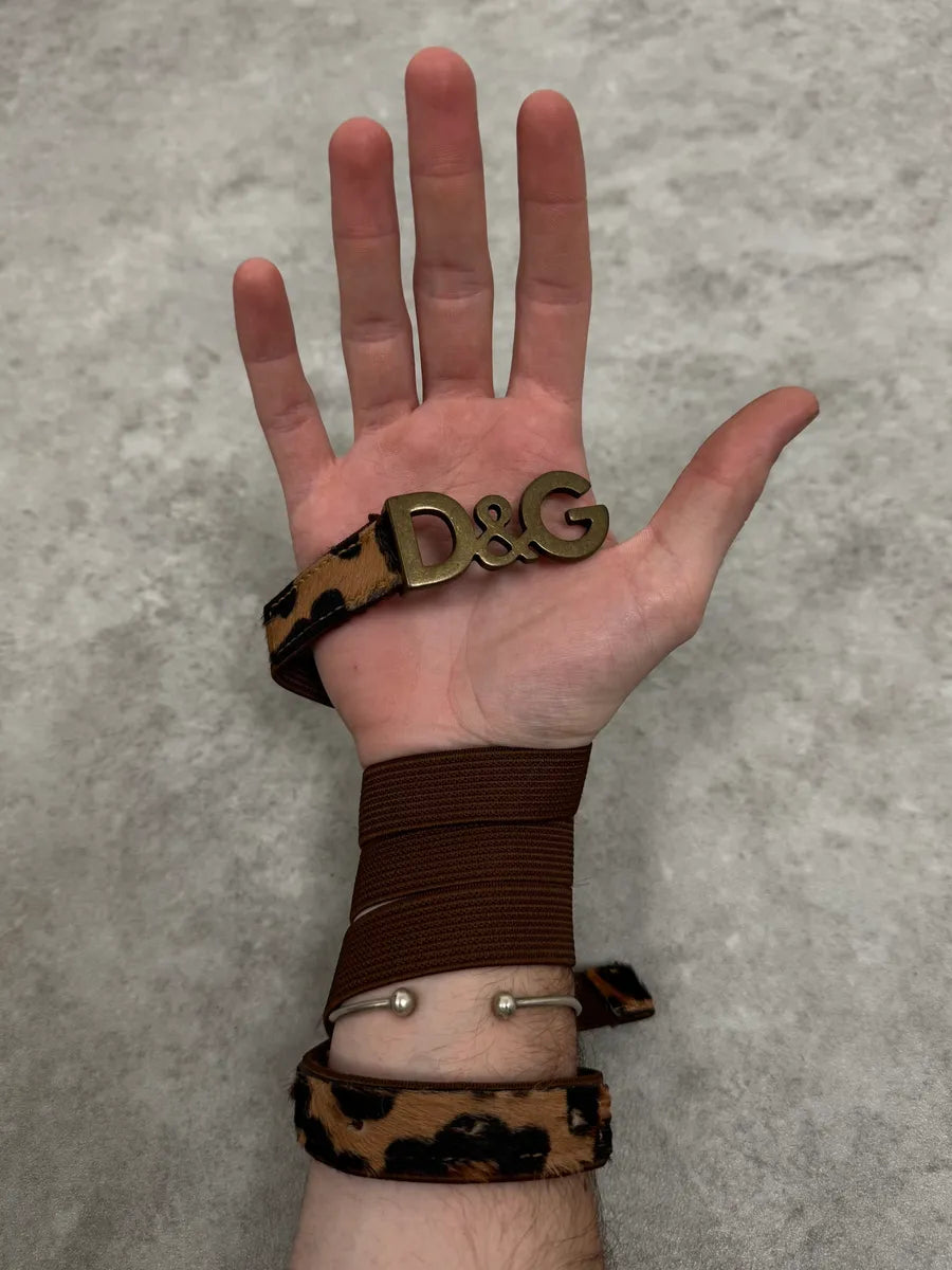 2000s Dolce & Gabbana Brown Fur Effect Leopard Leather Belt VRKExdT 0