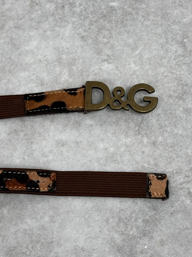 2000s Dolce & Gabbana Brown Fur Effect Leopard Leather Belt VRKExdT 3