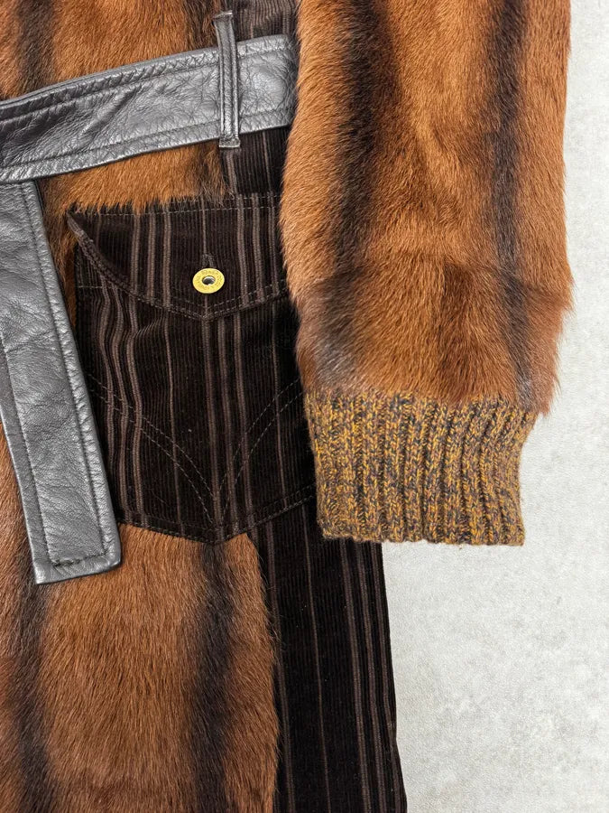 2000s Dolce & Gabbana Brown Fur Leather Trench Coat swJayws 7