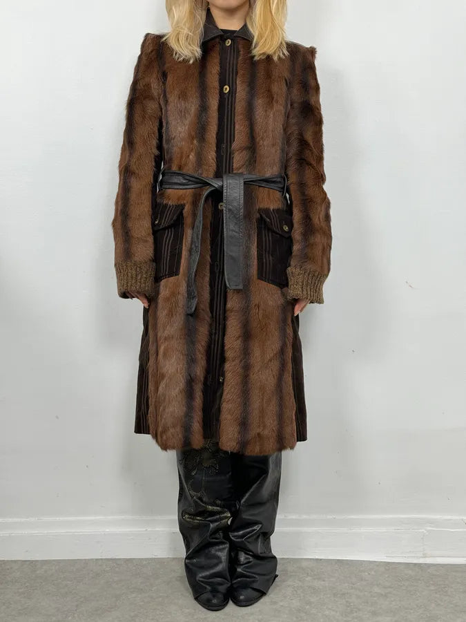 2000s Dolce & Gabbana Brown Fur Leather Trench Coat swJayws 1