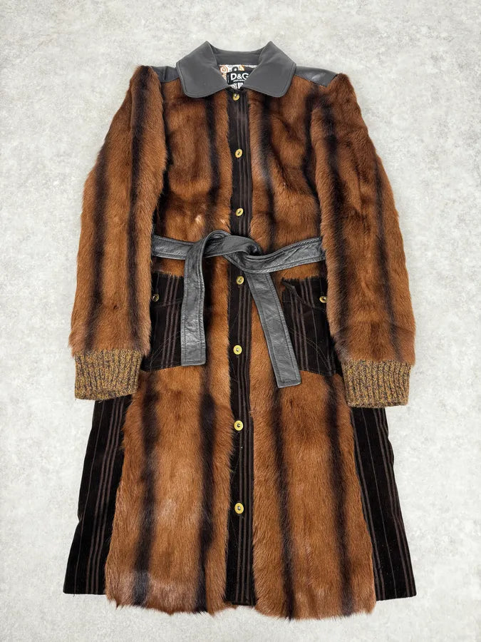 2000s Dolce & Gabbana Brown Fur Leather Trench Coat swJayws 0
