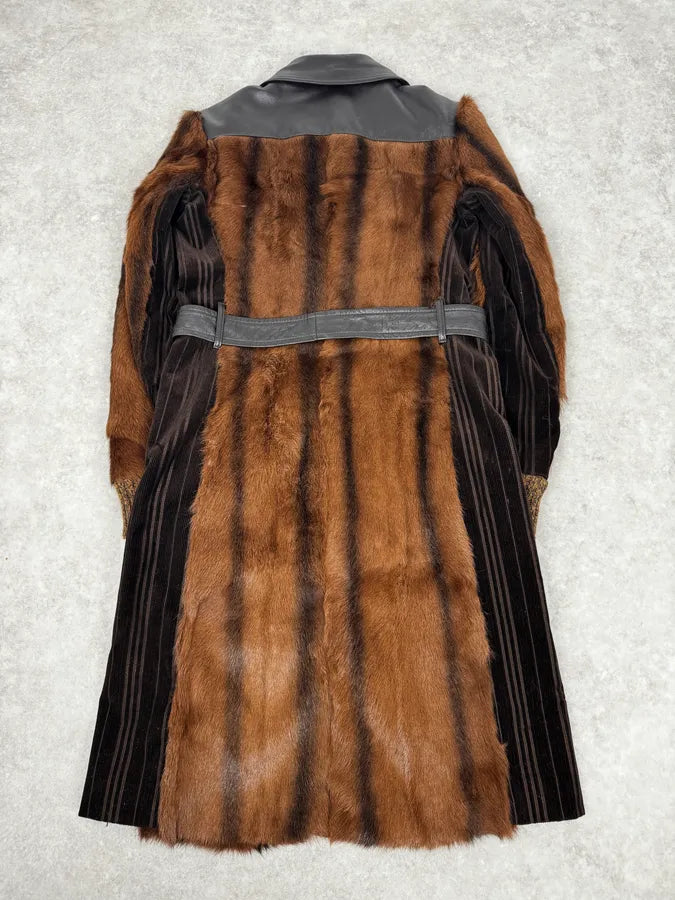 2000s Dolce & Gabbana Brown Fur Leather Trench Coat swJayws 3