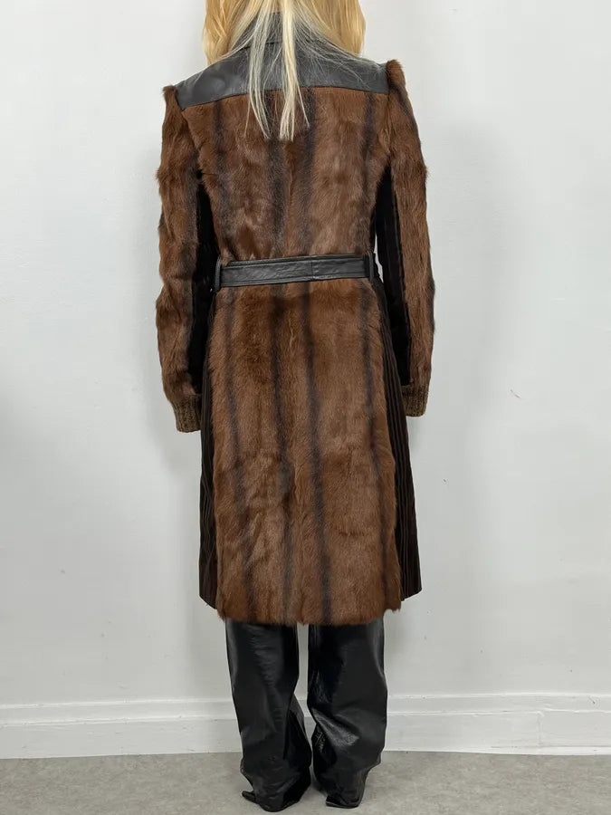 2000s Dolce & Gabbana Brown Fur Leather Trench Coat swJayws 2