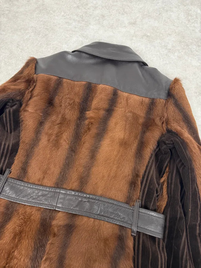 2000s Dolce & Gabbana Brown Fur Leather Trench Coat swJayws 5
