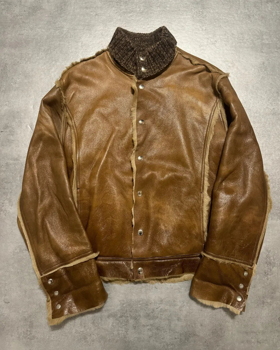 2000s Dolce & Gabbana Brown Fur Premium Leather Jacket (L) 0