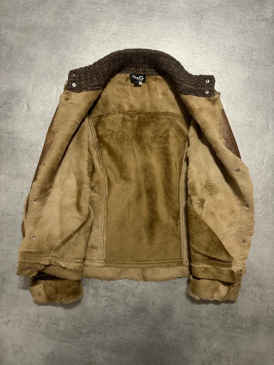 2000s Dolce & Gabbana Brown Fur Premium Leather Jacket (L) 5