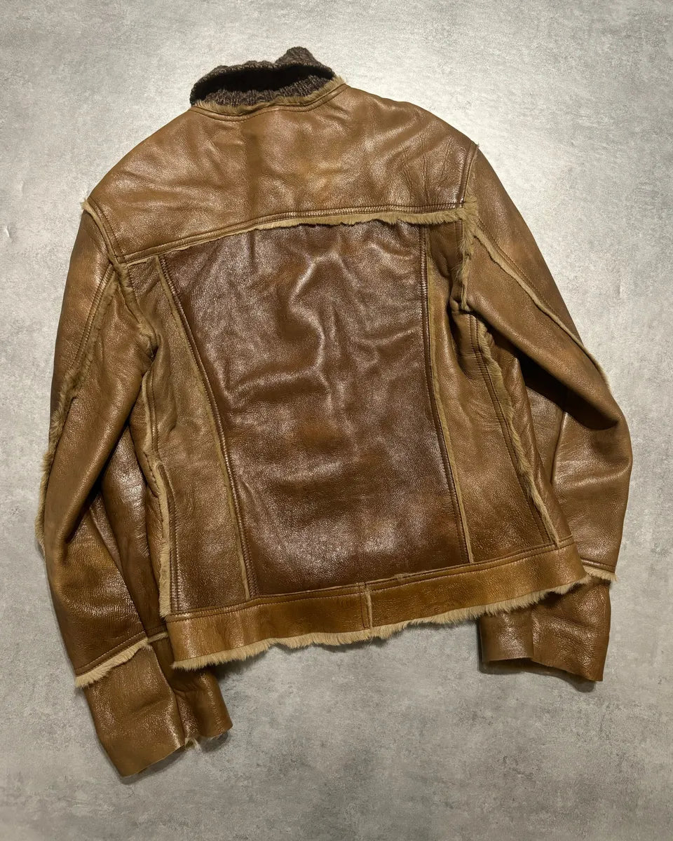 2000s Dolce & Gabbana Brown Fur Premium Leather Jacket (L) 7