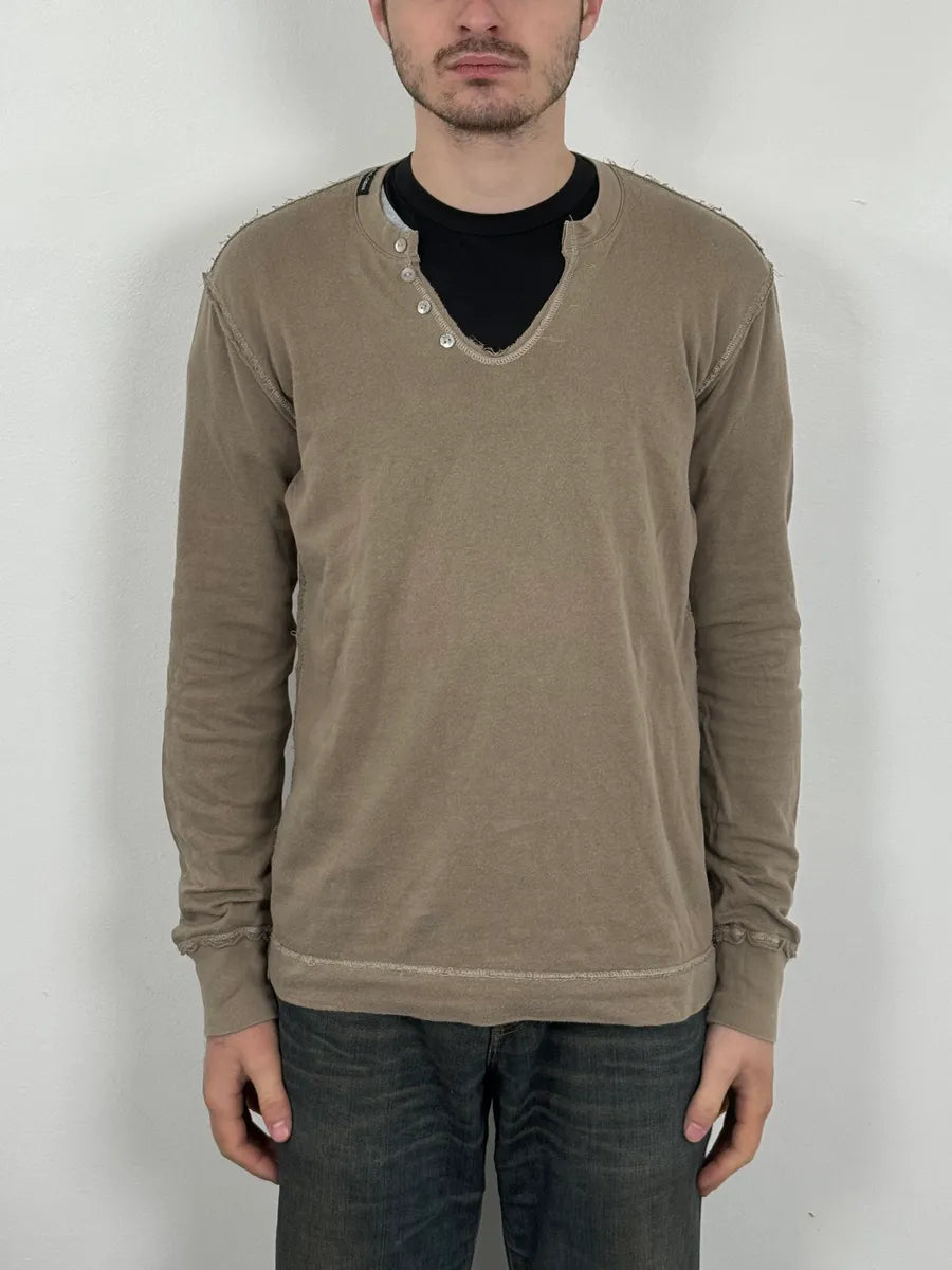 2000s Dolce & Gabbana Khaki Henley Longsleeves RXSAJvO 1
