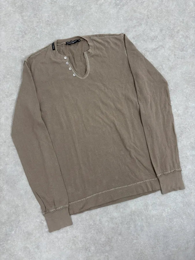2000s Dolce & Gabbana Khaki Henley Longsleeves RXSAJvO 3