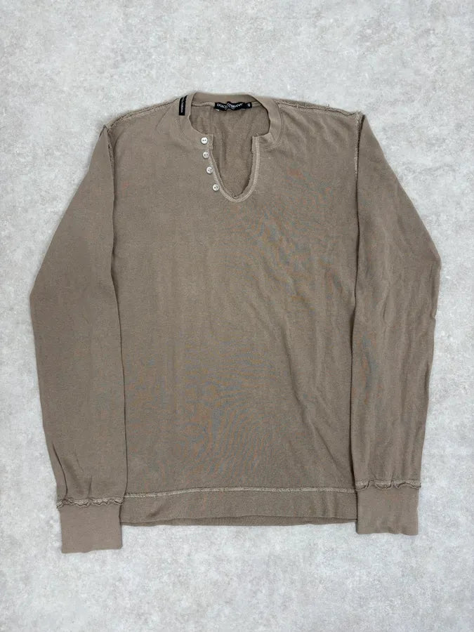 2000s Dolce & Gabbana Khaki Henley Longsleeves RXSAJvO 0