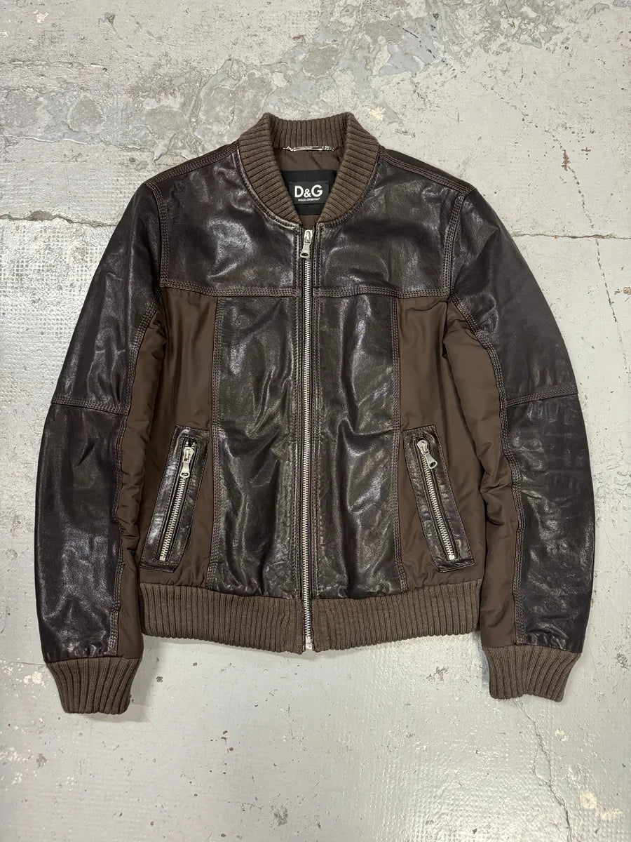 2000s Dolce & Gabbana Brown Hybrid Leather Jacket iujQIPm 0