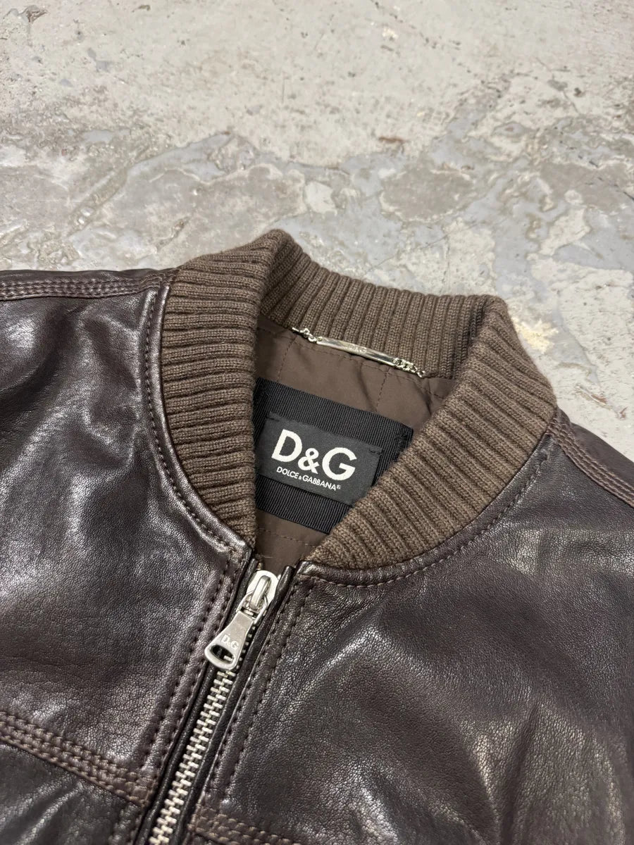 2000s Dolce & Gabbana Brown Hybrid Leather Jacket iujQIPm 12