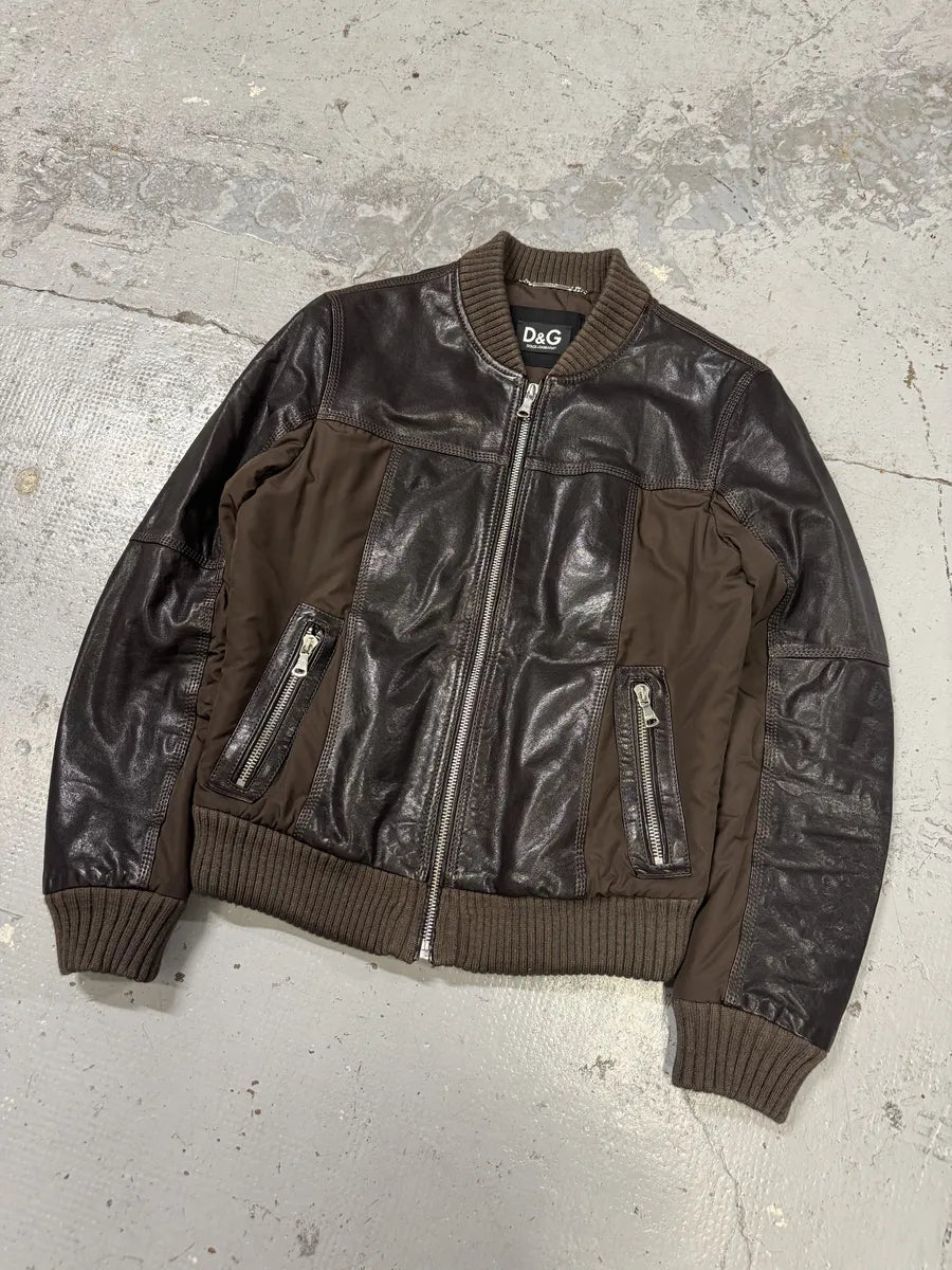 2000s Dolce & Gabbana Brown Hybrid Leather Jacket iujQIPm 2