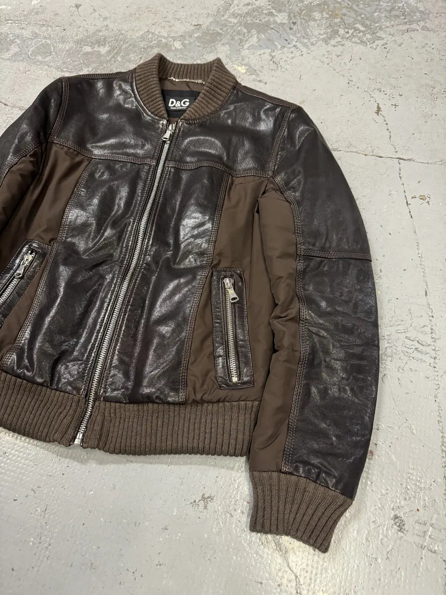 2000s Dolce & Gabbana Brown Hybrid Leather Jacket iujQIPm 3