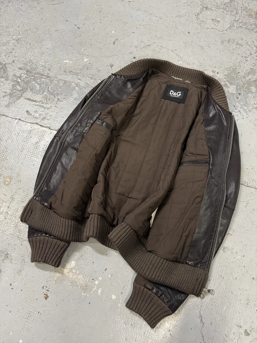 2000s Dolce & Gabbana Brown Hybrid Leather Jacket iujQIPm 7