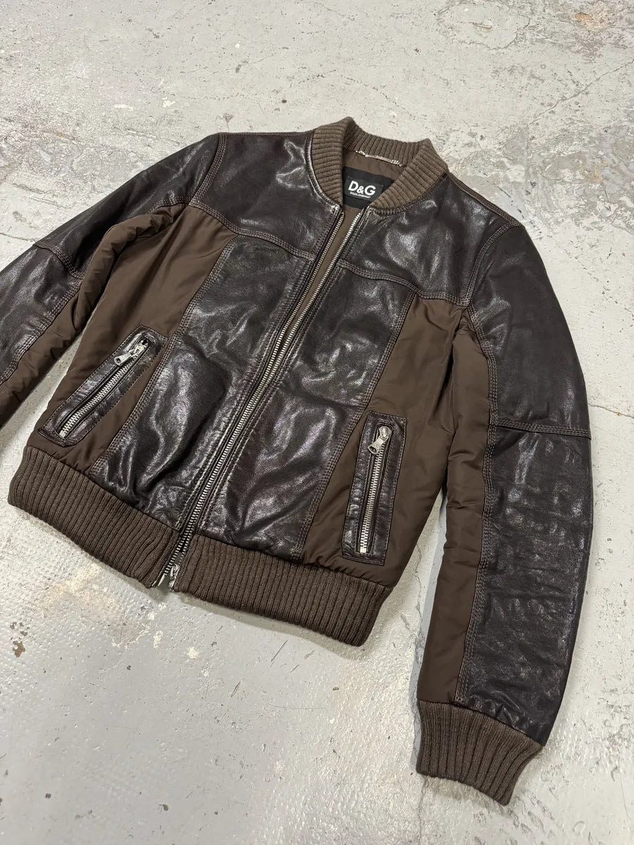 2000s Dolce & Gabbana Brown Hybrid Leather Jacket iujQIPm 8