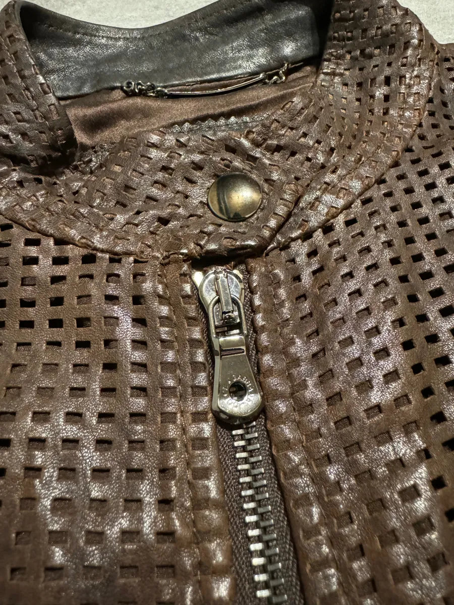 2000s Dolce & Gabbana Brown Lambskin Chequered Leather Jacket kVVJUtB 6