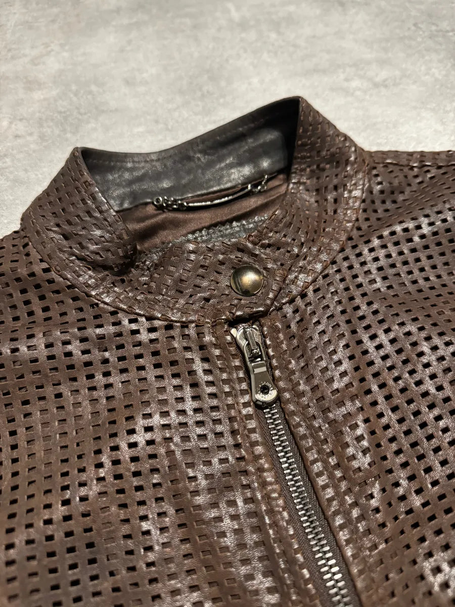 2000s Dolce & Gabbana Brown Lambskin Chequered Leather Jacket kVVJUtB 7