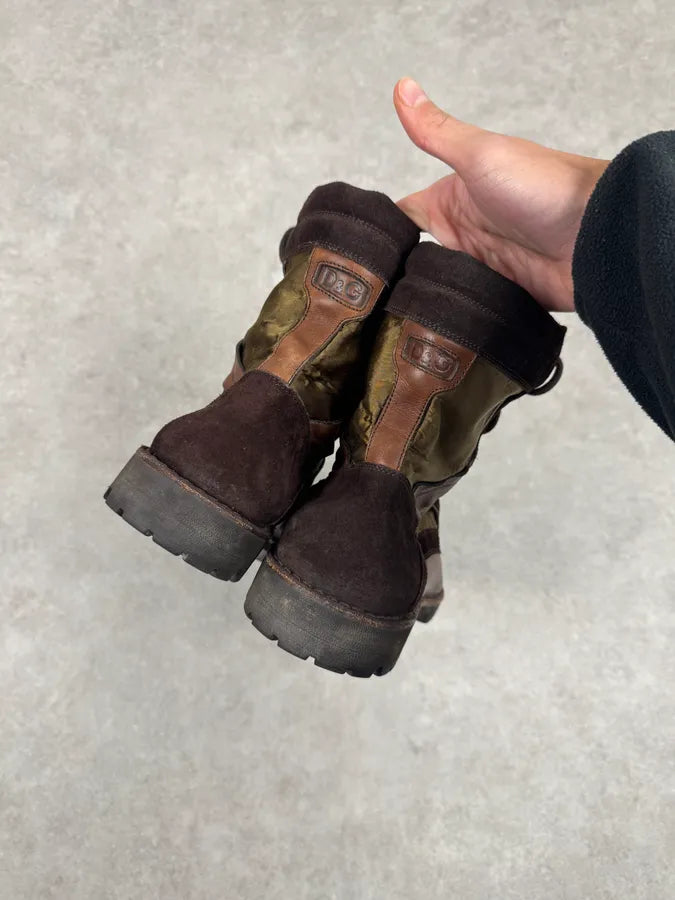 2000s Dolce & Gabbana Brown Leather & Olive High Boots pKZwkeE 4