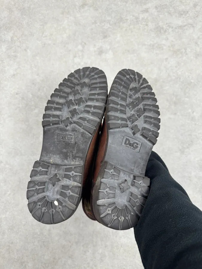 2000s Dolce & Gabbana Brown Leather & Olive High Boots pKZwkeE 6