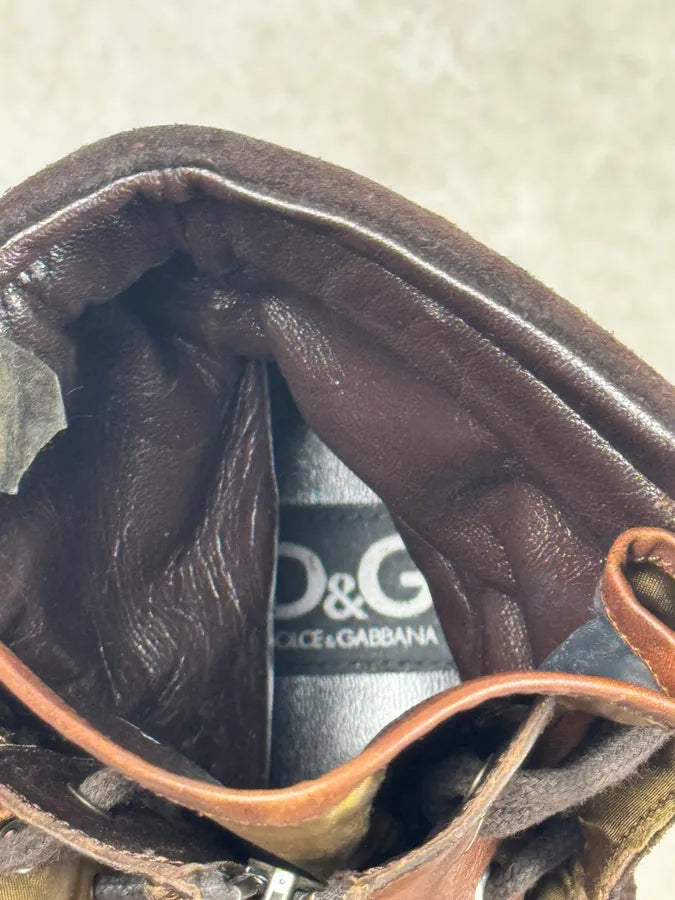 2000s Dolce & Gabbana Brown Leather & Olive High Boots pKZwkeE 7