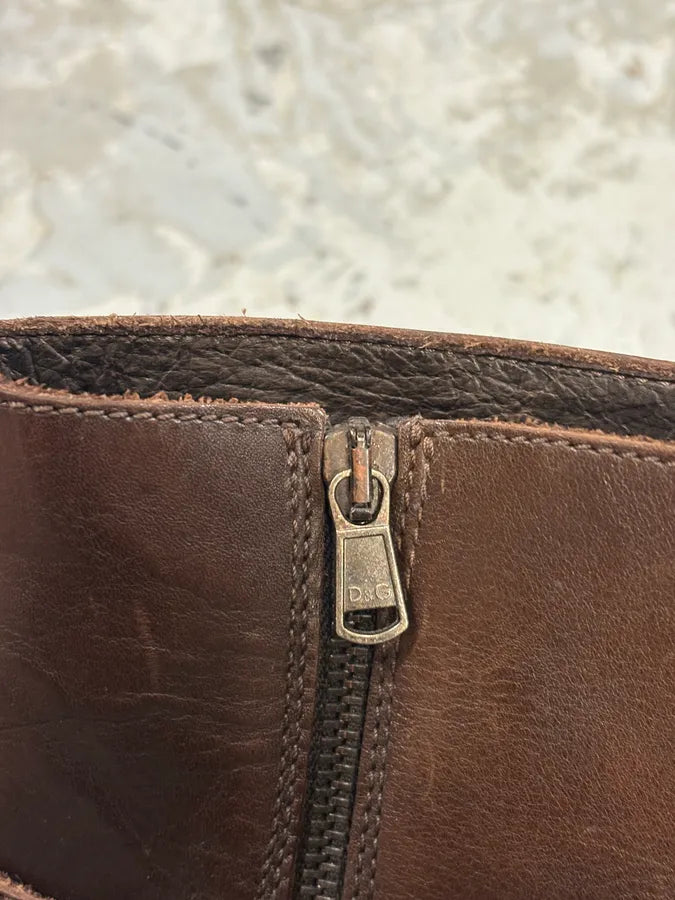 2000s Dolce & Gabbana Brown Leather Ankle Boots nOIpNxz 7