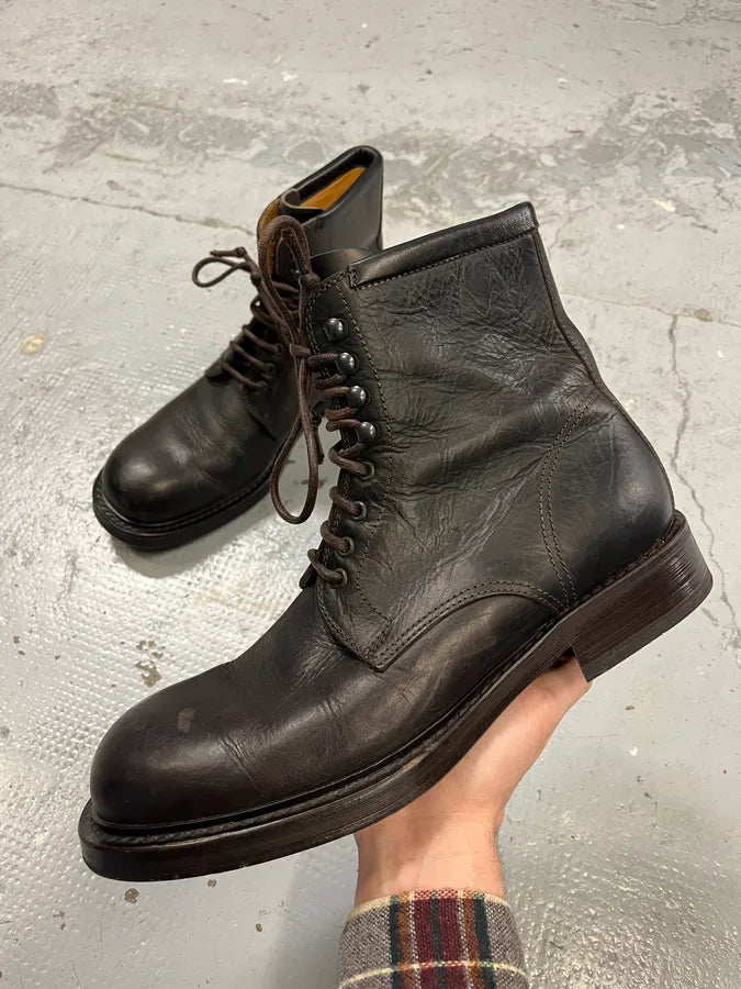 2000s Dolce & Gabbana Brown Leather Army Leather Boots hvNytkD 0