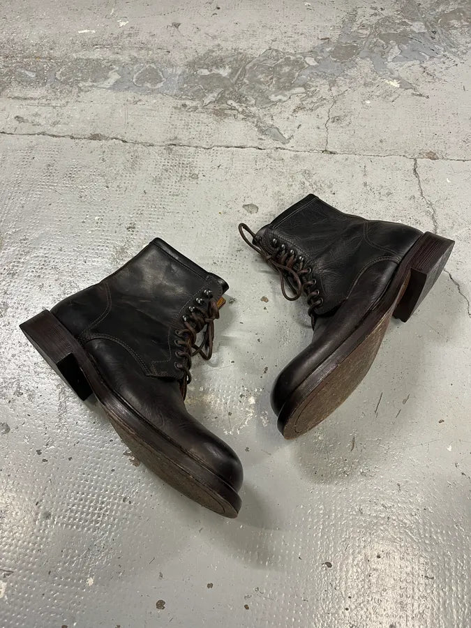 2000s Dolce & Gabbana Brown Leather Army Leather Boots hvNytkD 1