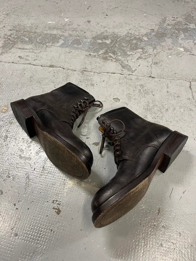 2000s Dolce & Gabbana Brown Leather Army Leather Boots hvNytkD 2