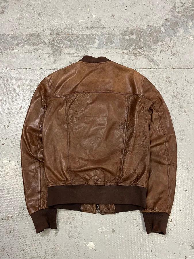 2000s Dolce & Gabbana Brown Leather Bomber Jacket dKeMuIt 6