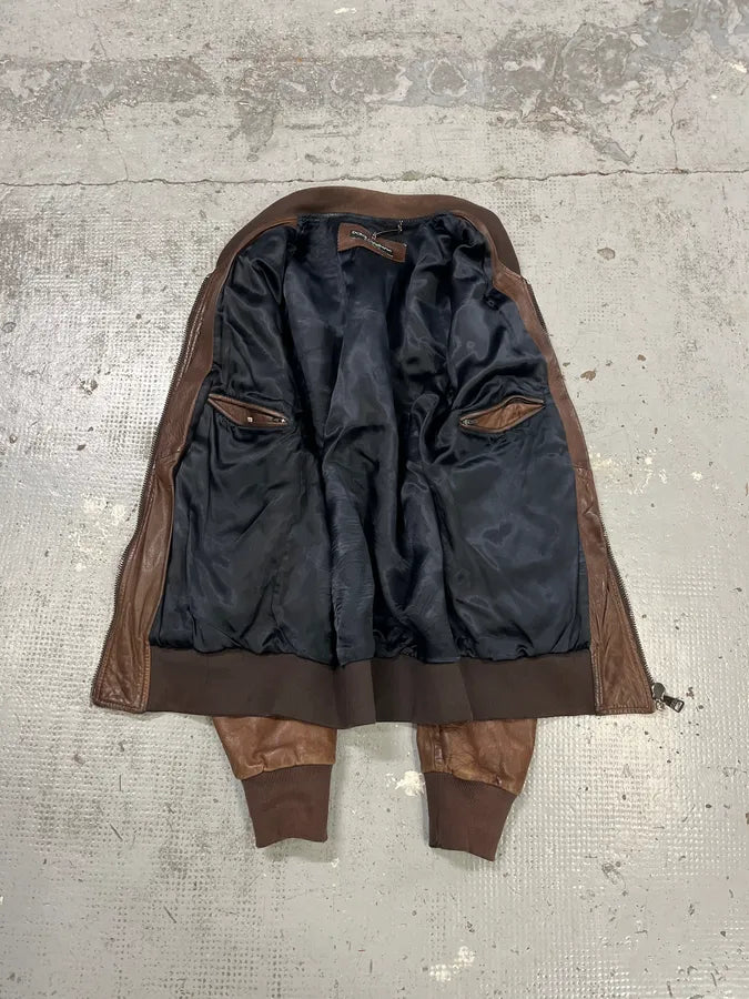 2000s Dolce & Gabbana Brown Leather Bomber Jacket dKeMuIt 7