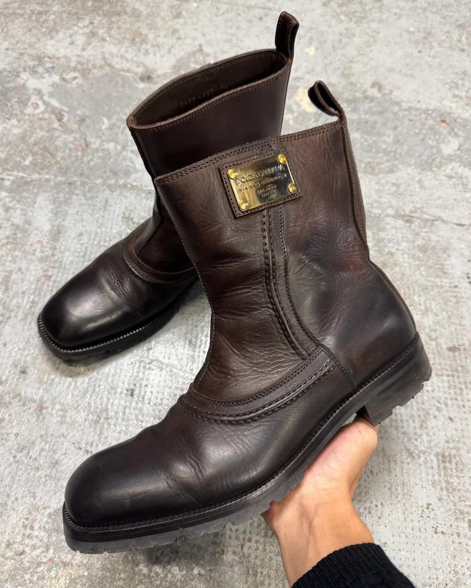 2000s Dolce & Gabbana Brown Leather Boots ITeVokC 0