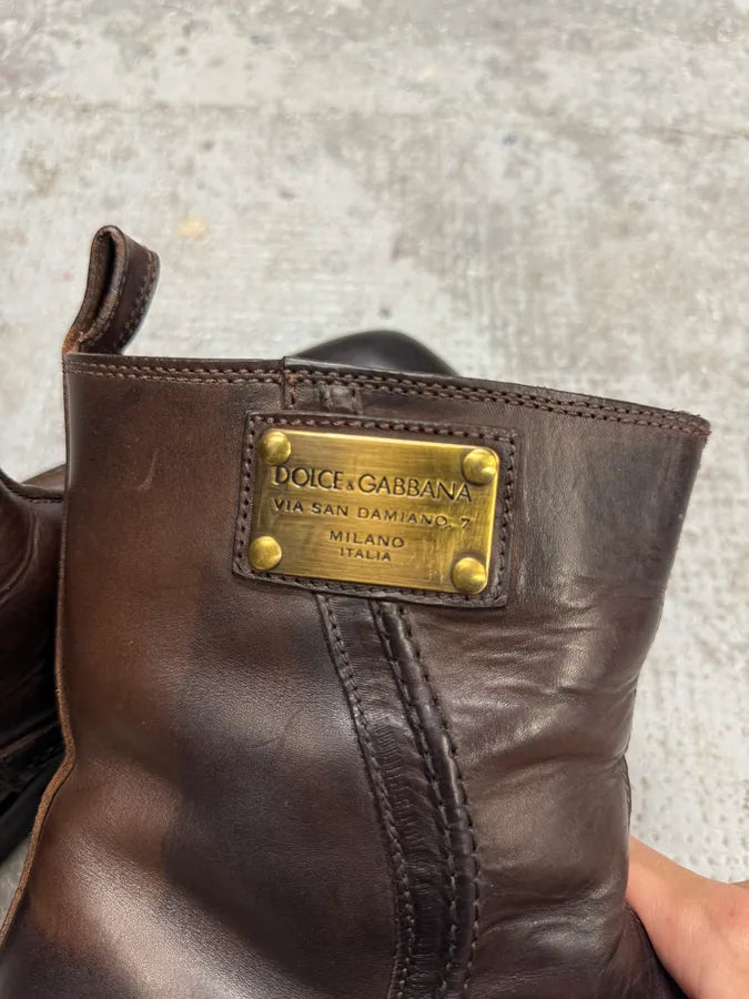 2000s Dolce & Gabbana Brown Leather Boots ITeVokC 6