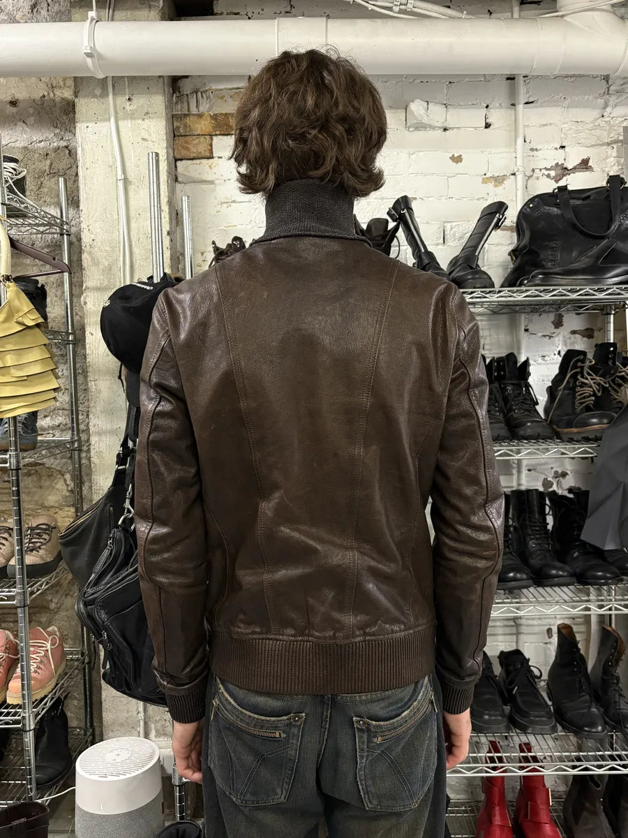 2000s Dolce & Gabbana Brown Leather Buttoned Mafia Jacket htQrtTm 3