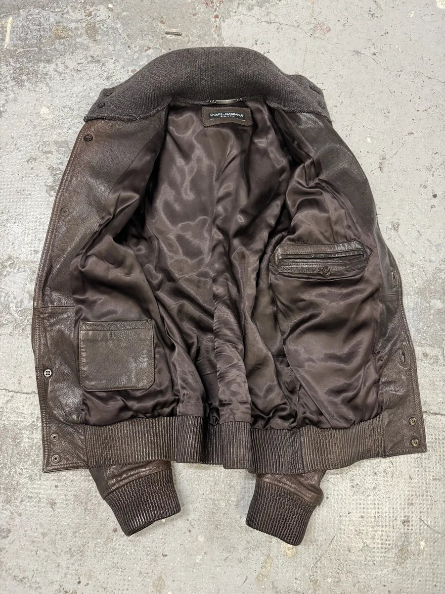 2000s Dolce & Gabbana Brown Leather Buttoned Mafia Jacket htQrtTm 7