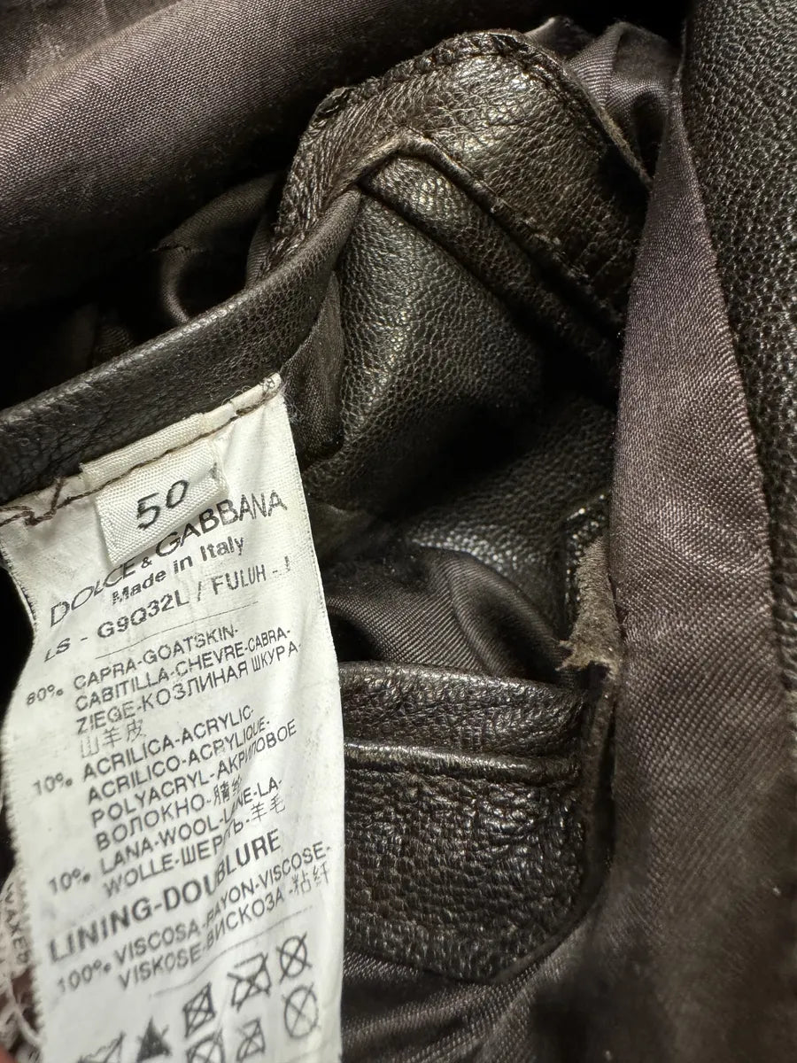 2000s Dolce & Gabbana Brown Leather Buttoned Mafia Jacket htQrtTm 8