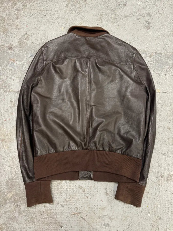 2000s Dolce & Gabbana Brown Leather Buttoned Minimalist Jacket lqzMNot 6