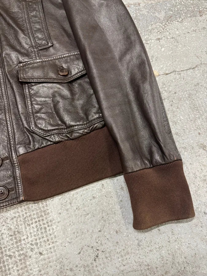 2000s Dolce & Gabbana Brown Leather Buttoned Minimalist Jacket lqzMNot 8