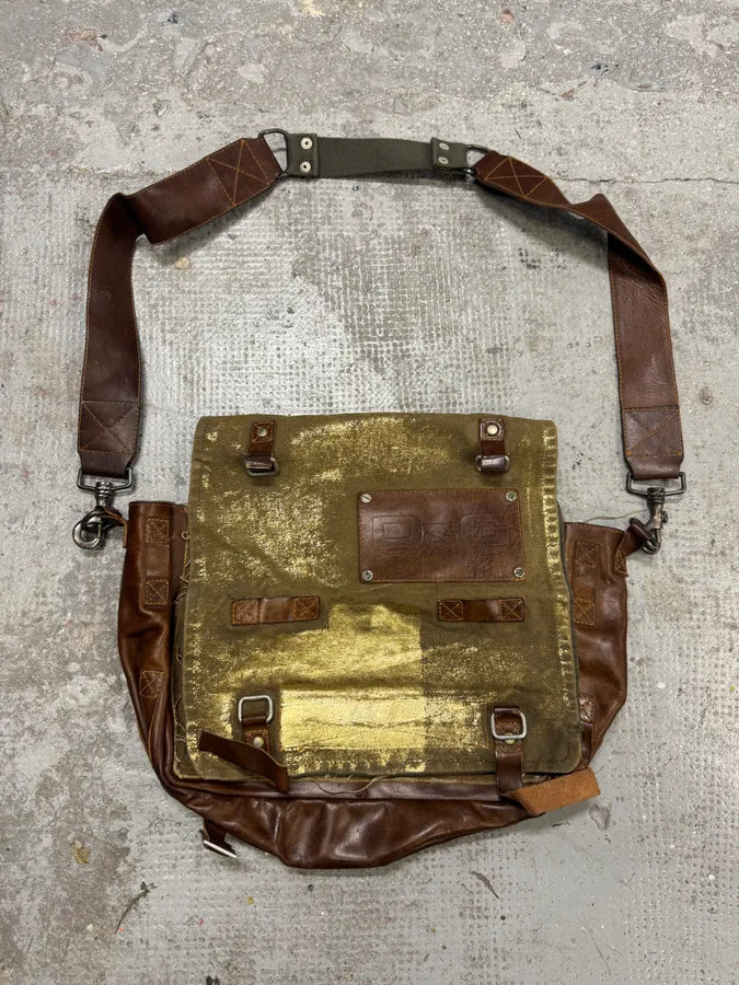 2000s Dolce & Gabbana Brown Leather Canvas Shoulder Bag (OS) AeQHOZs 0