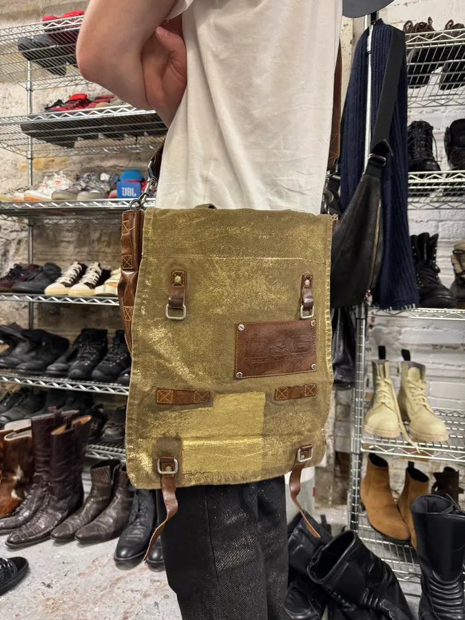 2000s Dolce & Gabbana Brown Leather Canvas Shoulder Bag (OS) AeQHOZs 1