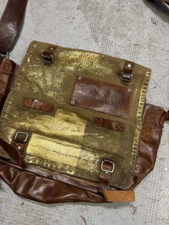2000s Dolce & Gabbana Brown Leather Canvas Shoulder Bag (OS) AeQHOZs 2