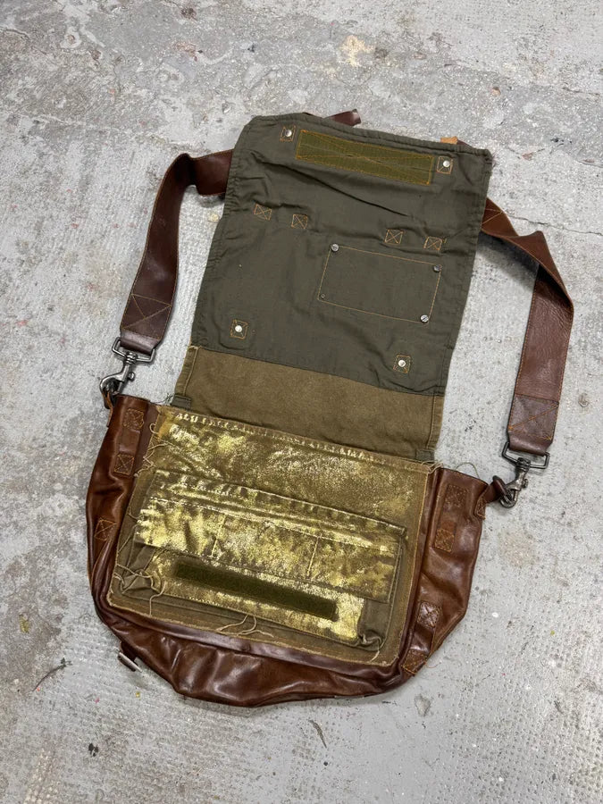 2000s Dolce & Gabbana Brown Leather Canvas Shoulder Bag (OS) AeQHOZs 3