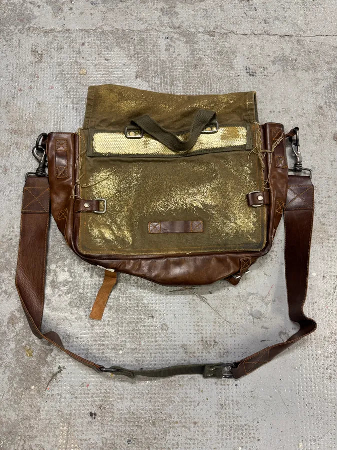 2000s Dolce & Gabbana Brown Leather Canvas Shoulder Bag (OS) AeQHOZs 4