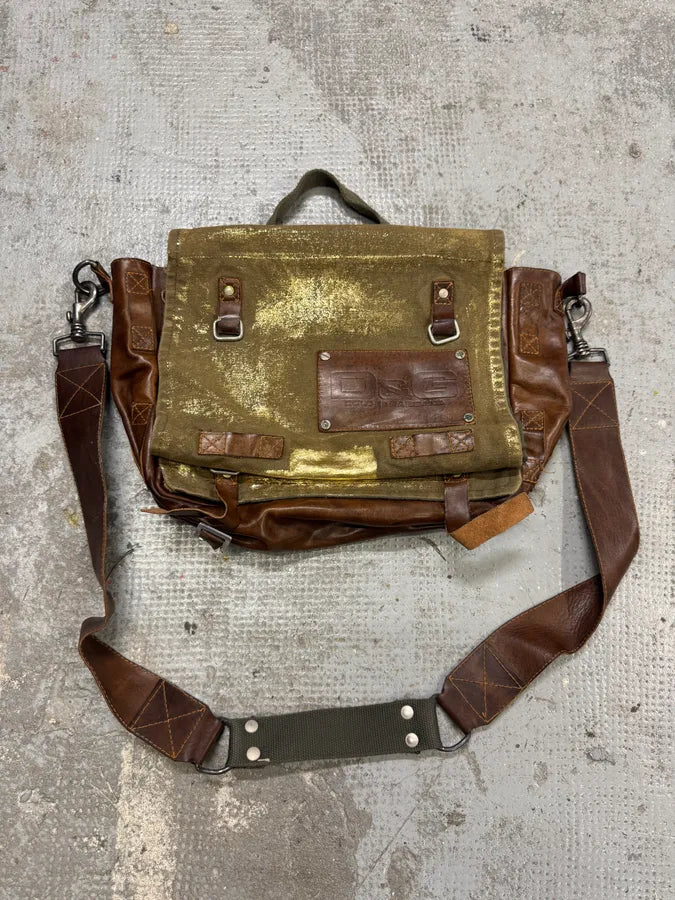 2000s Dolce & Gabbana Brown Leather Canvas Shoulder Bag (OS) AeQHOZs 5