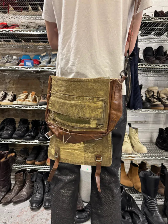 2000s Dolce & Gabbana Brown Leather Canvas Shoulder Bag (OS) AeQHOZs 6