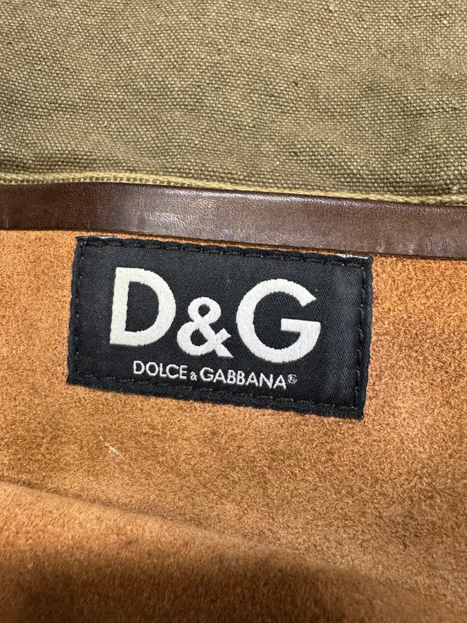 2000s Dolce & Gabbana Brown Leather Canvas Shoulder Bag (OS) AeQHOZs 7